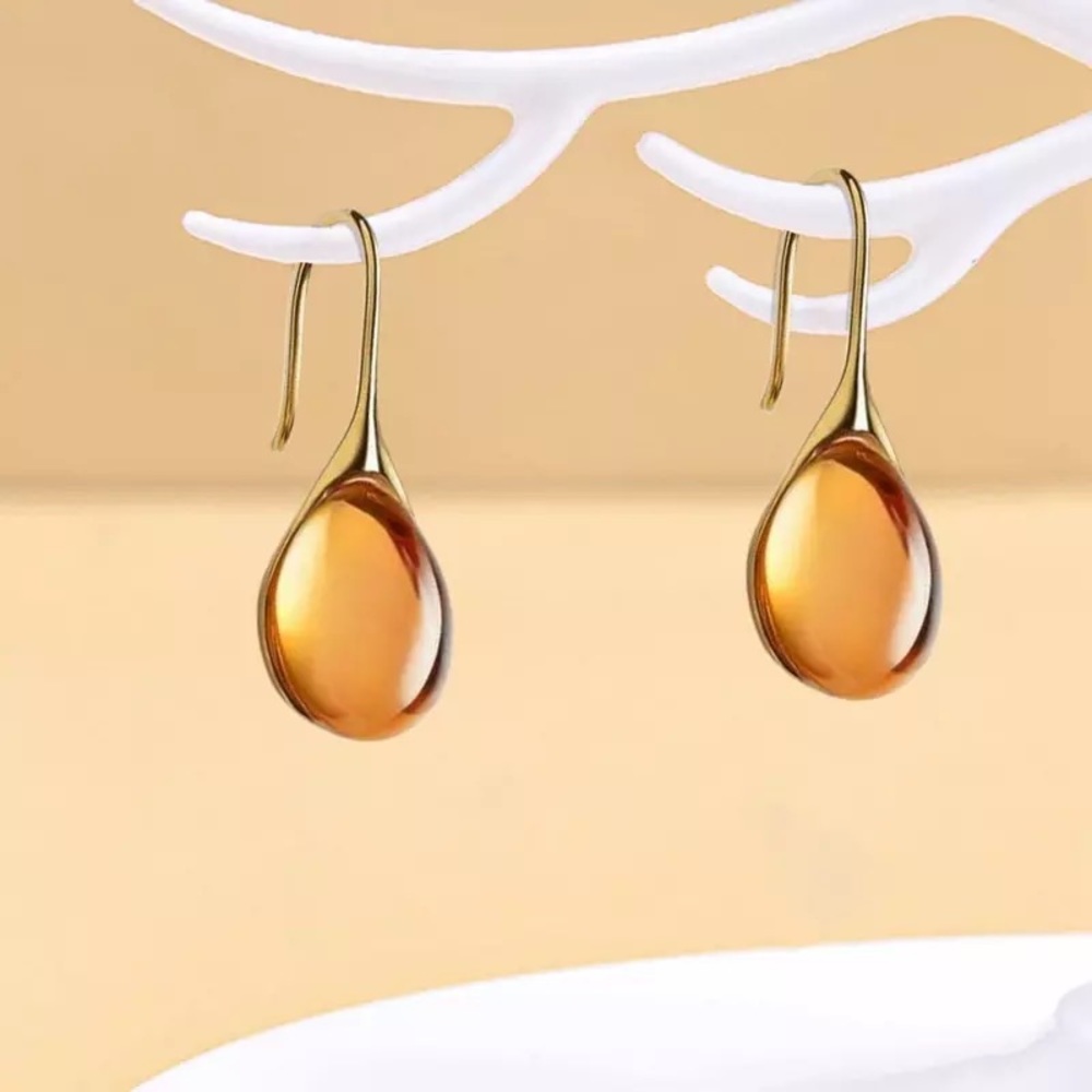 Yellow Stone Gold Earrings - NWT - Picture 4 of 4
